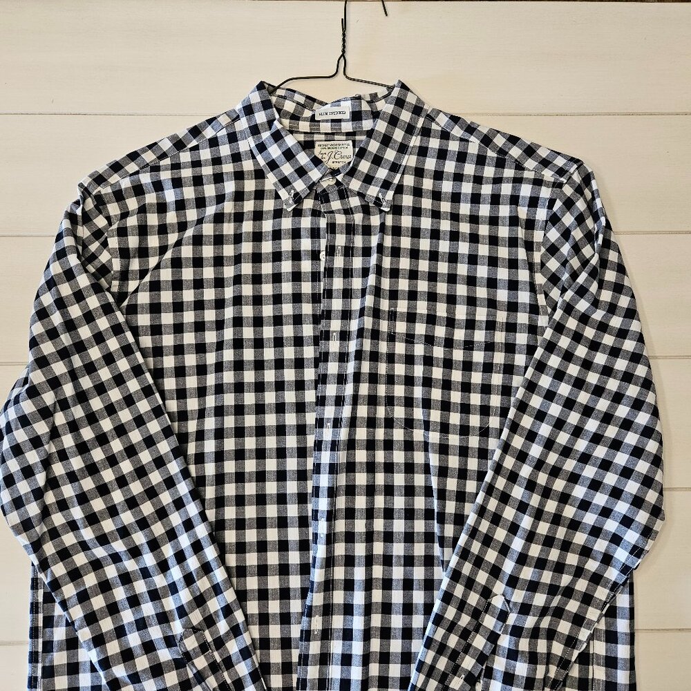 J. Crew Secret Wash Slim Untucked Navy Gingham Shirt - XL